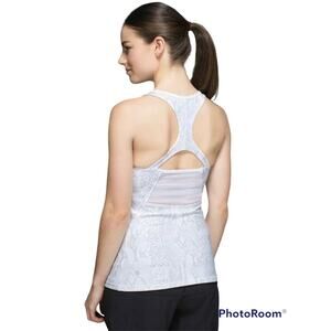 Lululemon MESH WITH ME Tank Top Built-In Bra Yoga White Desert Snake Sz 8